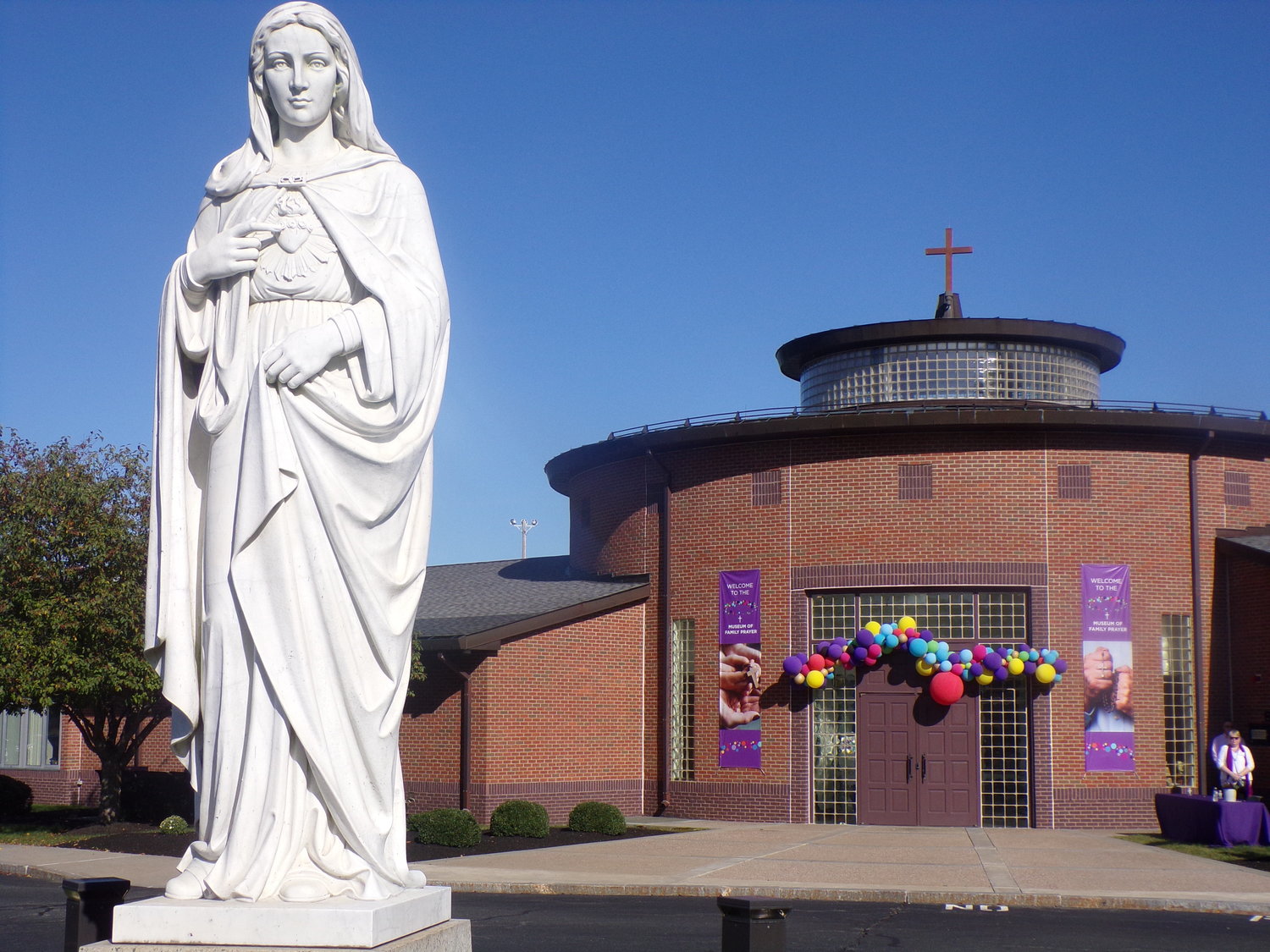 A statue of the Blessed Mother is a welcoming sight at the new Museum of Family Prayer at Holy Cross Family Ministries’ headquarters in Easton, Massachusetts.